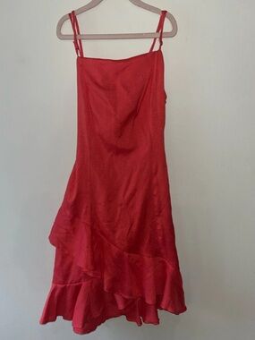 Francesca's Collections Red Midi Ruffle-Hem Slip Dress